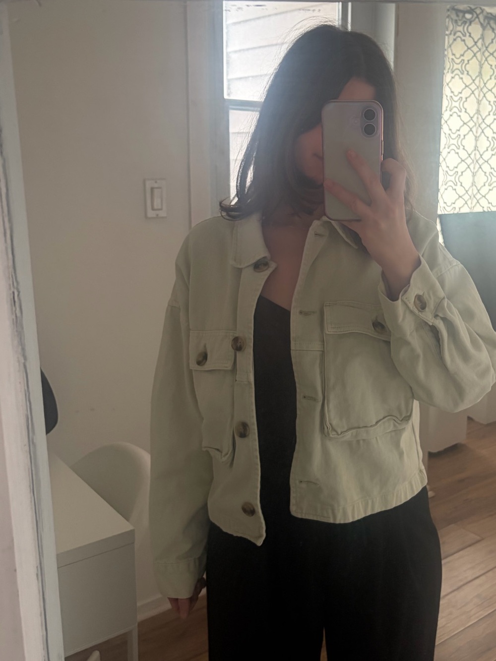 Zara Light green Oversized Cotton Jean Jacket